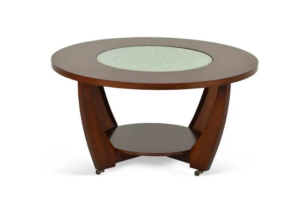 Rafael Wooden Cocktail Table Cherry Finish Glass Inlay Steve Silver Company