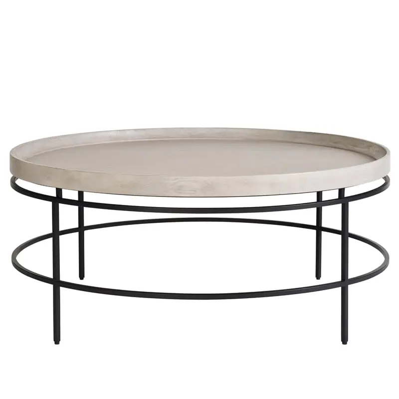 Universal Coalesce Round Tray Top Cocktail Table Gray Oak Wood Black Base Universal Furniture