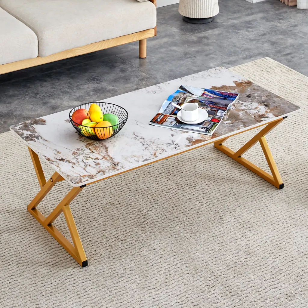 Coffee Table Made Rock Slab Material Natural And Smooth Finish droom w-1151