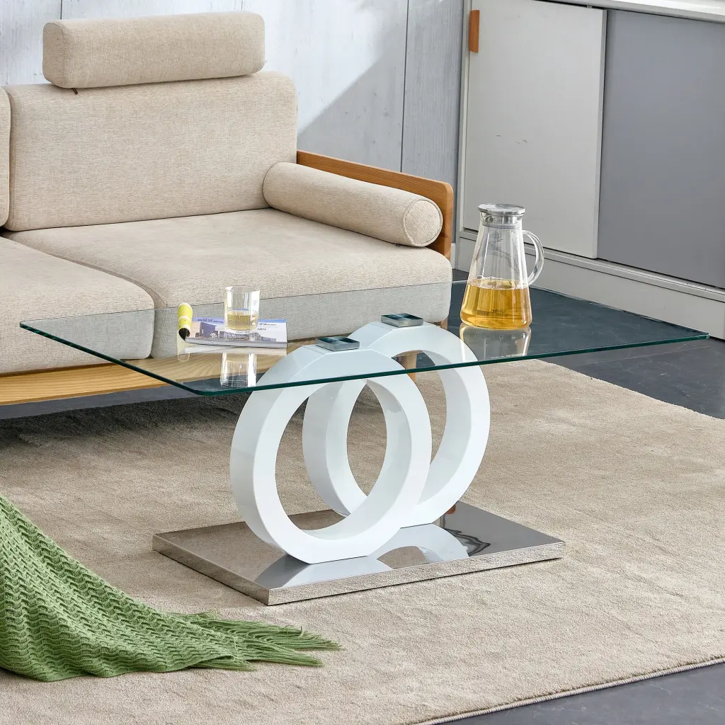 Rectangular Modern Trendy Coffee Table Tempered Glass Top rnb