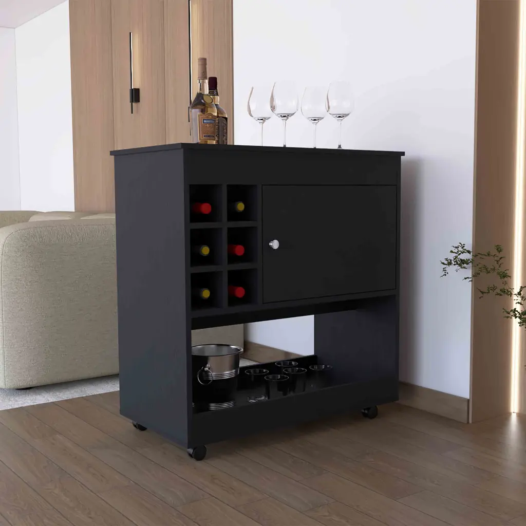 37 Inch Light Black Bar Coffee Cart Kitchen Living Room Cabinet rta muebles colombia