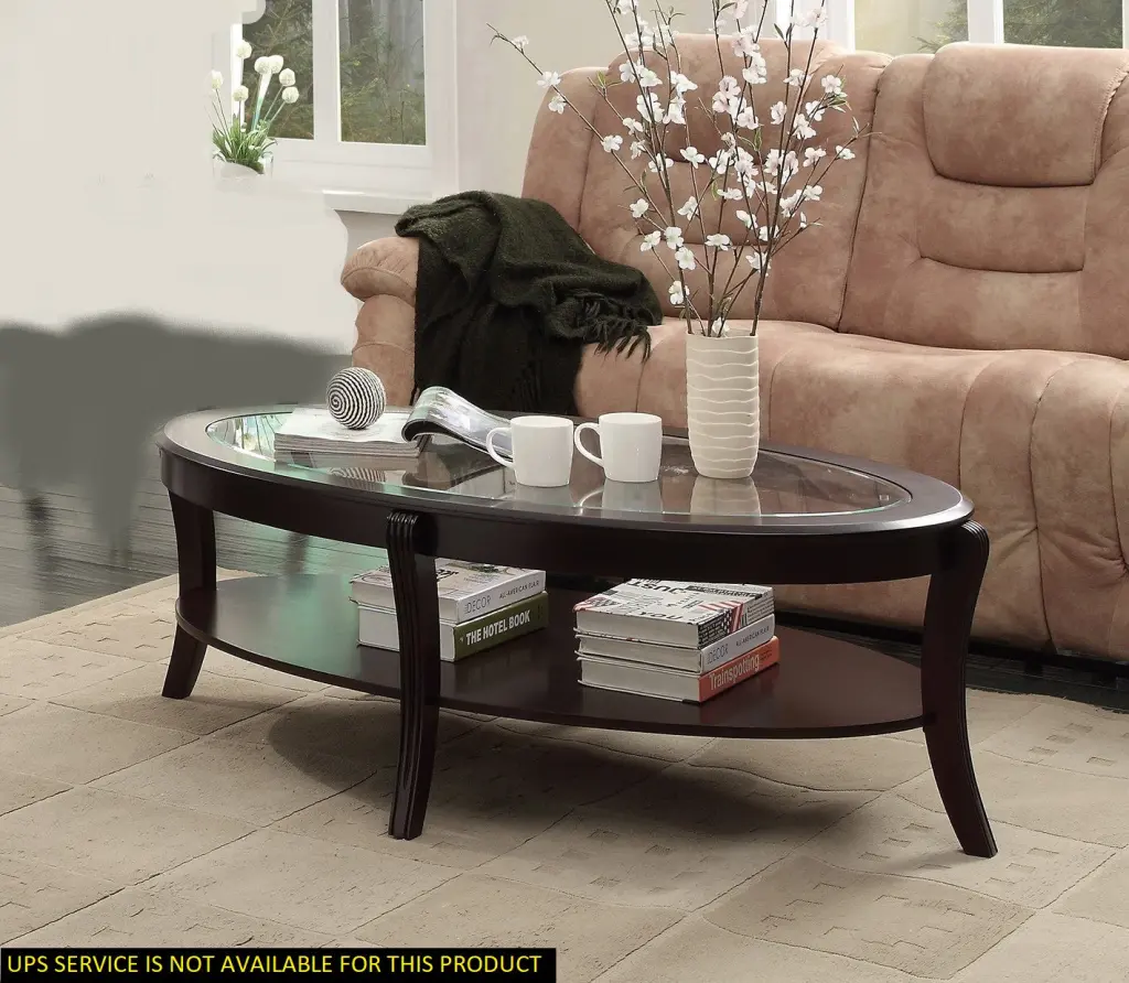 Rich Espresso Finish 1Pc Cocktail Table Crystal Inserted Top Curve Living Room kanepe