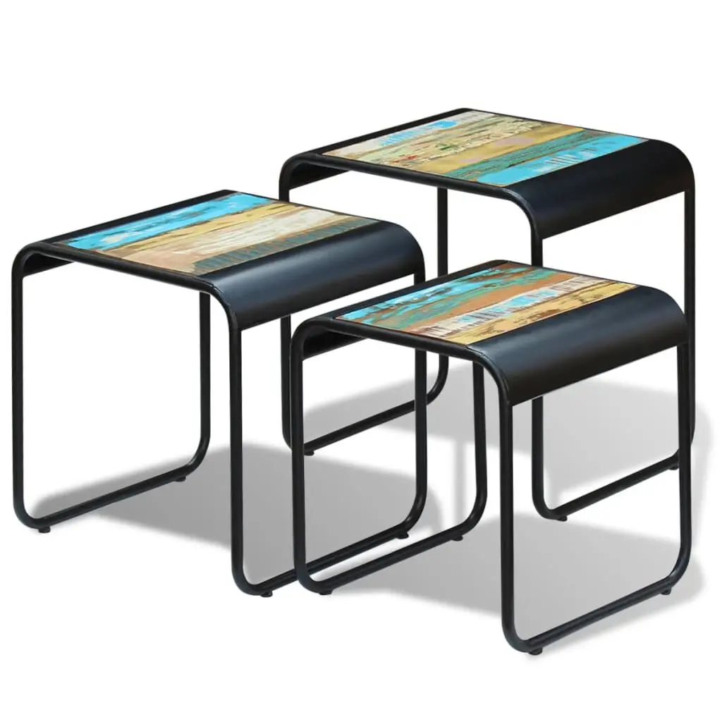 Three Piece Nesting Tables Solid Reclaimed Wood Living Room Furniture