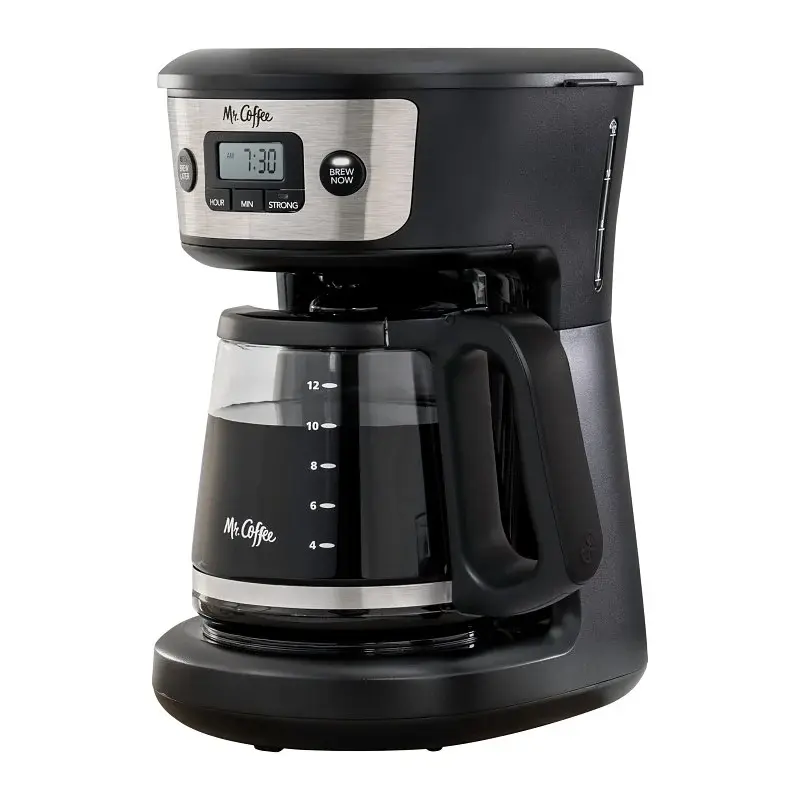 Mr. Coffee 2176620 Programmable Coffee Maker, 12 Cups Capacity, 900 W, Plastic/Stainless Steel, Black/Stainless Chromed