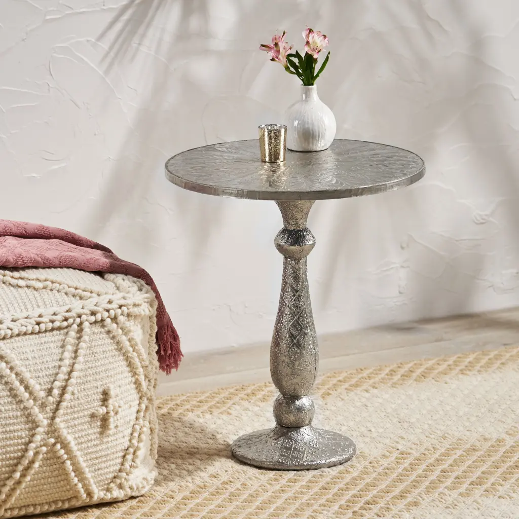 Timberen and White Metallic Fitted Table Shiny Metal Finish nh-perfect home