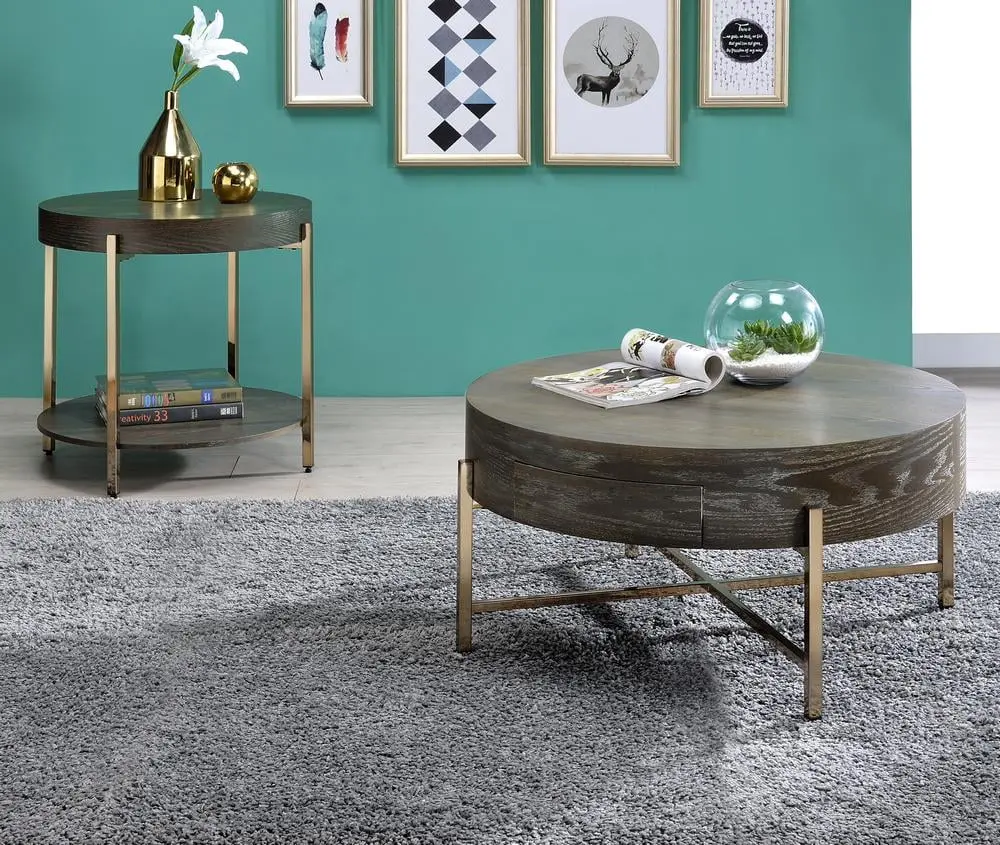 Contemporary Satin Plated Tempered Glass Coffee Table Set ACME