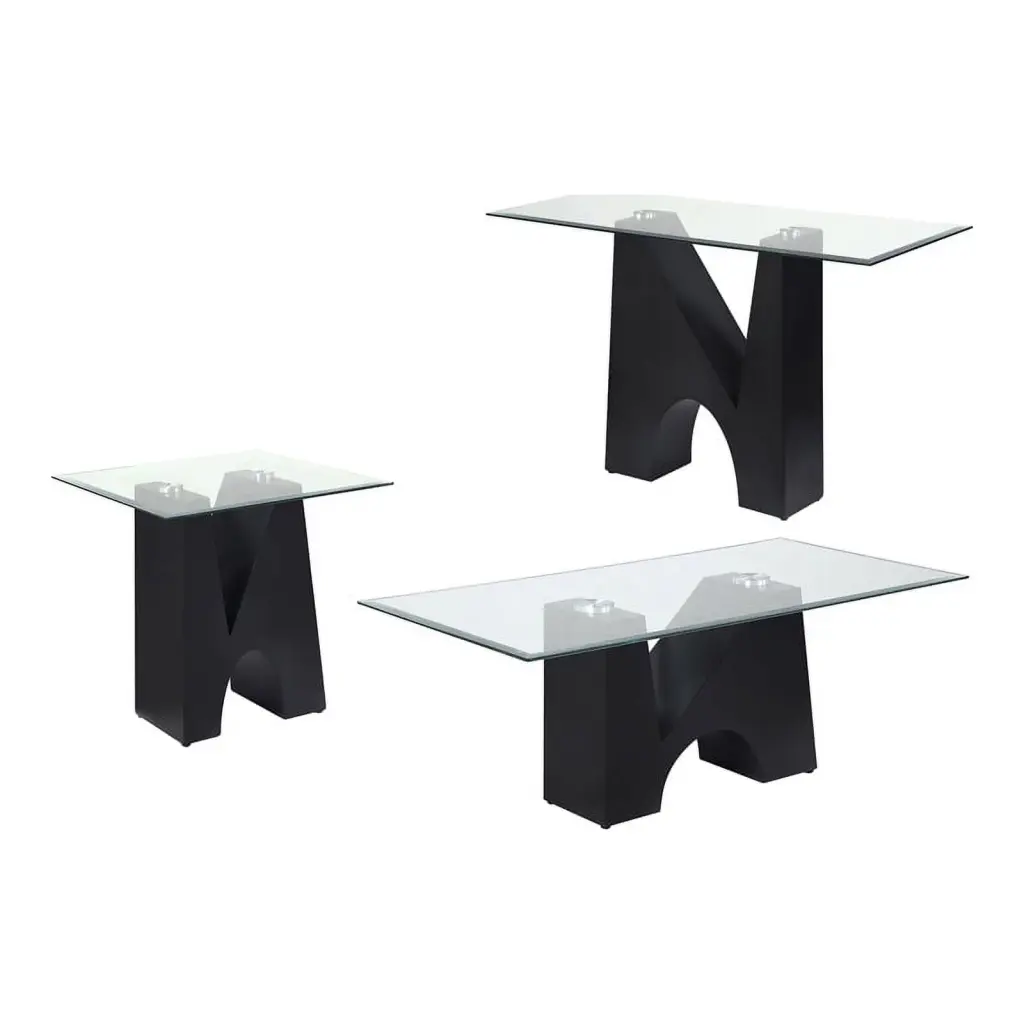 Bowery Hill Metal and Glass Top 3 Piece Coffee Table Set Black