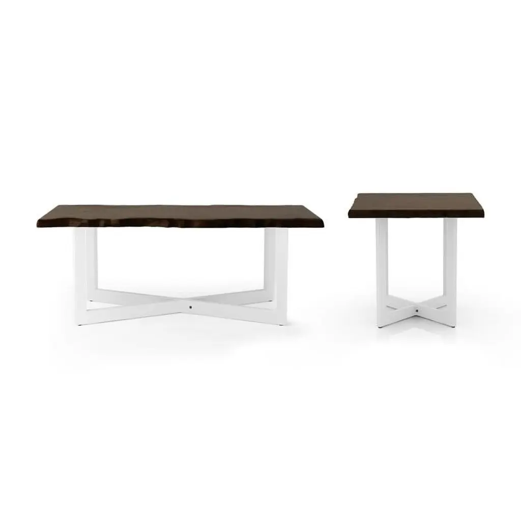 Furniture America Baletto Wood 2-Piece Coffee Table Set Oak and White