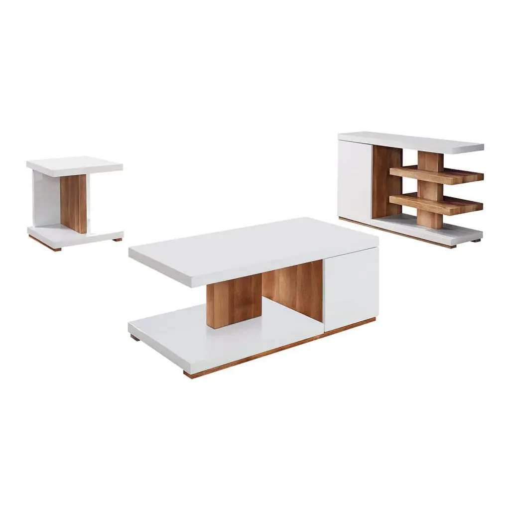 Furniture America Biggins Contemporary Wood 3-Piece Coffee Table Set White