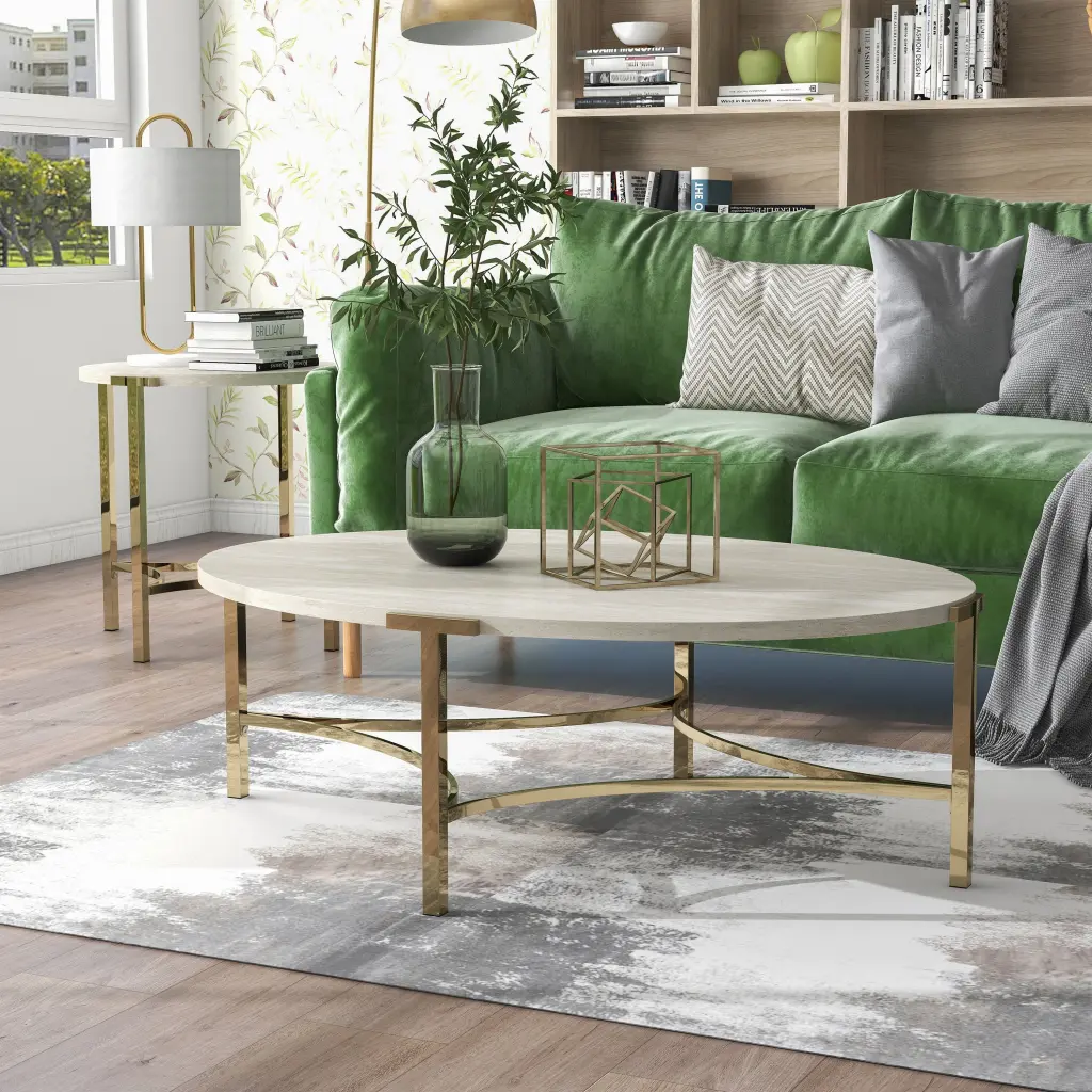 Furniture America Brickelle Glam Steel 2-Piece Coffee Table Set