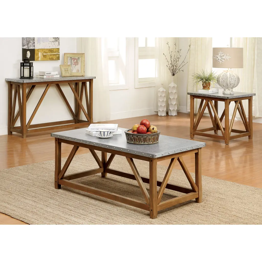 Furniture America Natural Tone Josey 3-Piece Coffee Table Set