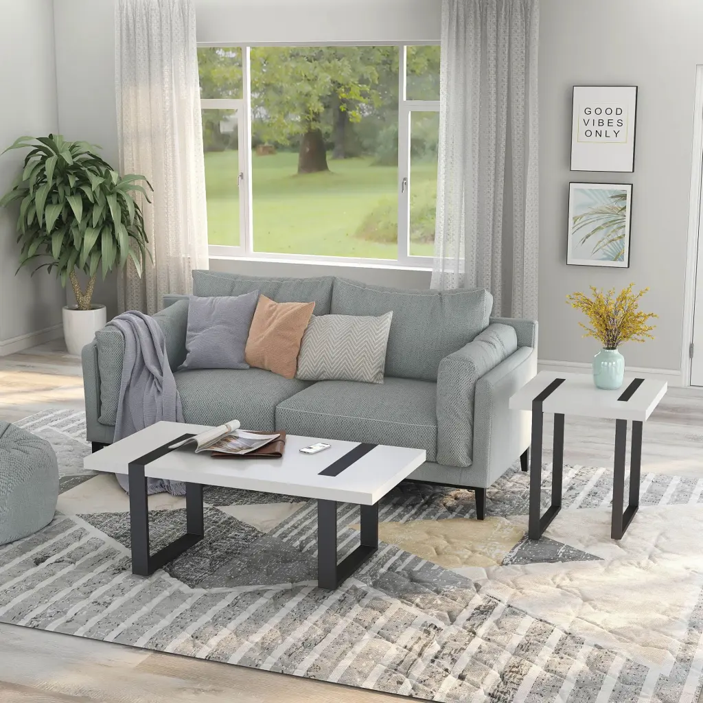 Furniture America White Jera 2-Piece Coffee Table Set