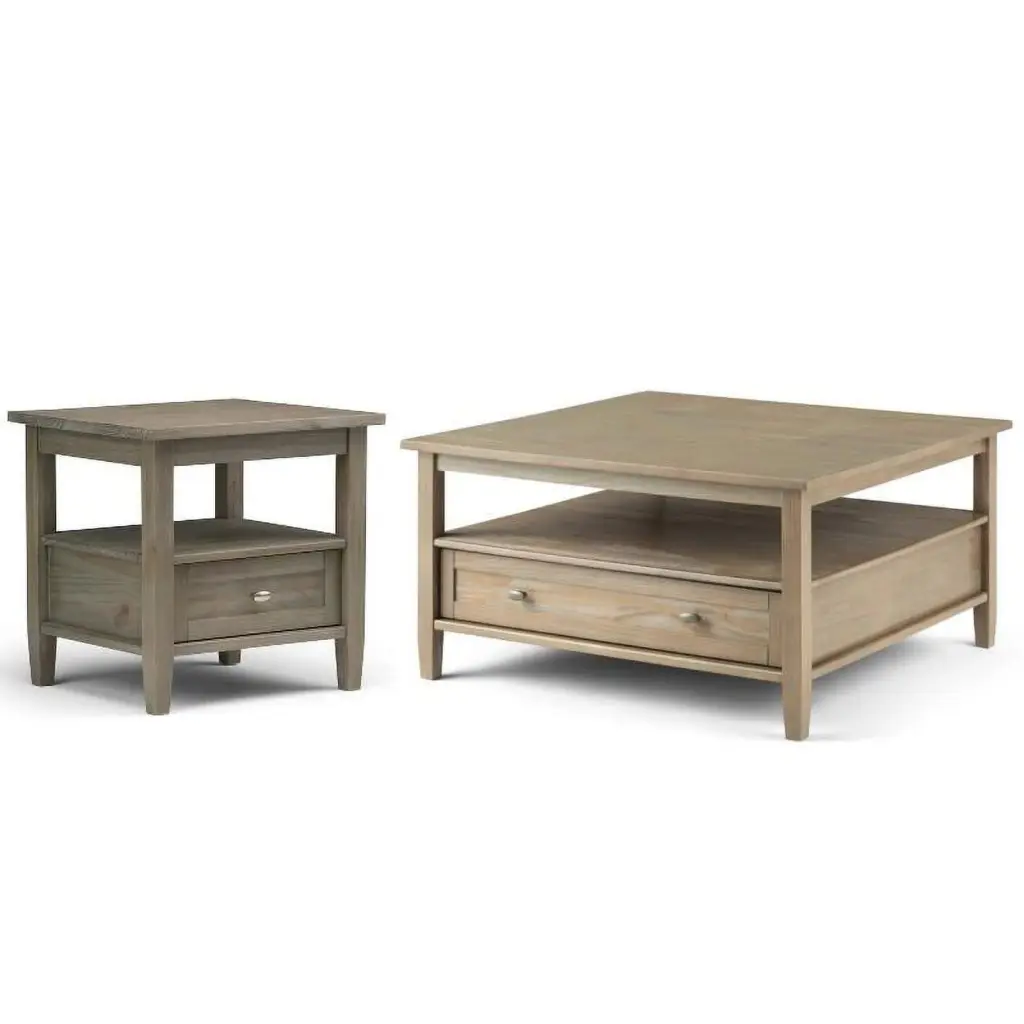 Home Square 2-Piece Set 36 Square Coffee Table and 20 End Side Table Gray