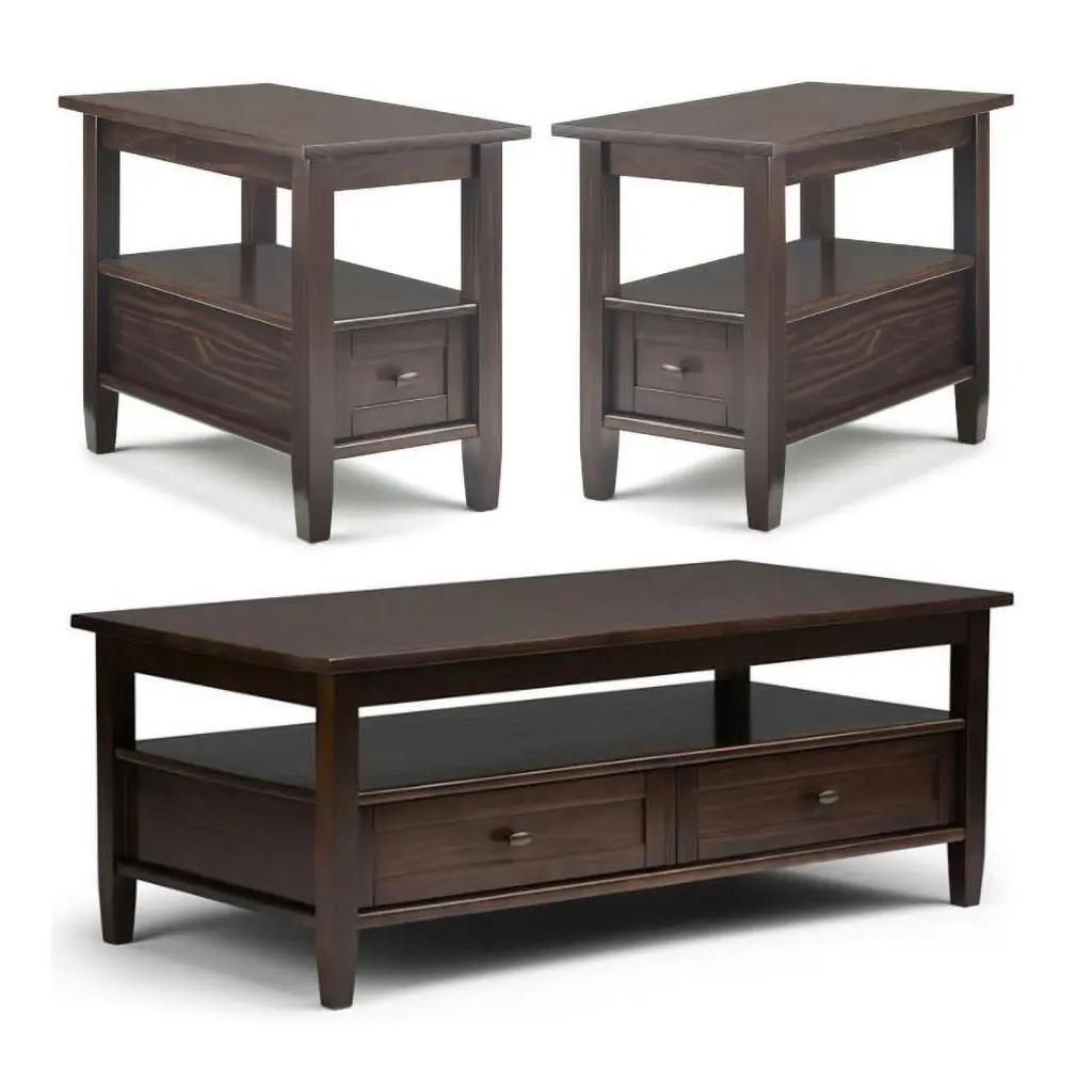 Home Square 3-Piece Coffee Table Set 48 Table and 2 Narrow Side Tables