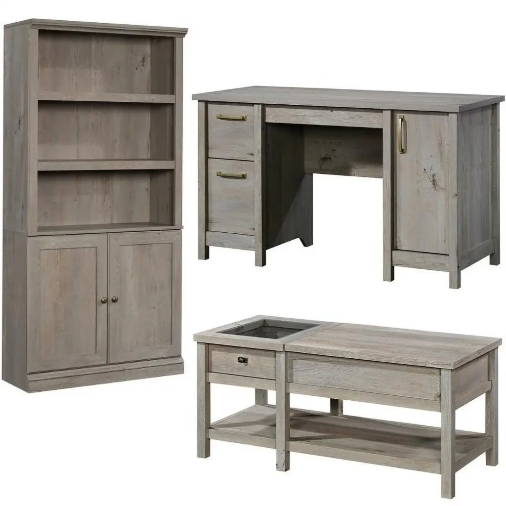 Home Square 3 Piece Set Bookcase Desk and Coffee Table