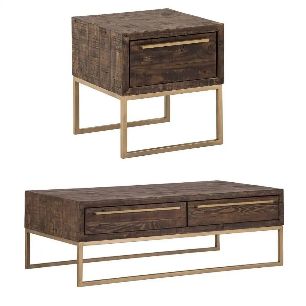 Home Square 2 Piece Set Lamp Table and Coffee Table Smokey Taupe Beige Living Room Furniture