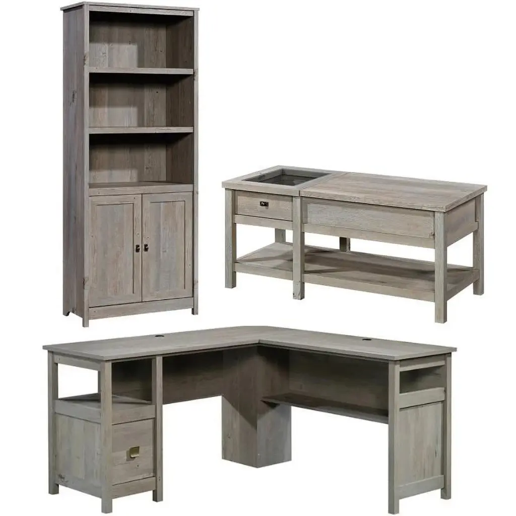 Home Square 3 Piece Set L Shaped Desk Bookcase Coffee Table