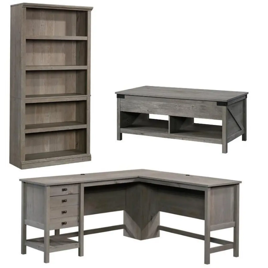 Home Square 3 Piece Set 5 Shelf Bookcase Coffee Table and Computer Desk