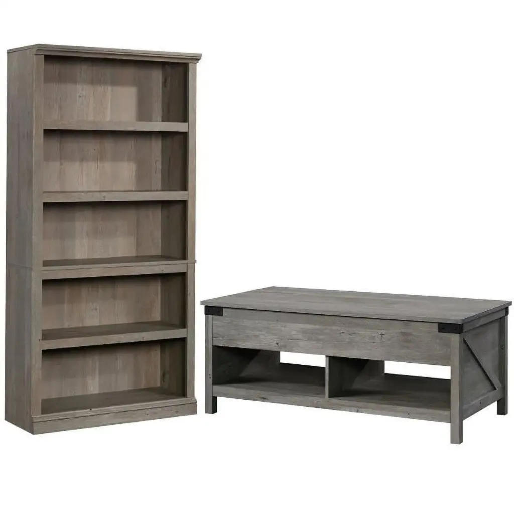 Home Square 2 Piece Wood Furniture Set 5-Shelf Bookcase and Coffee Table