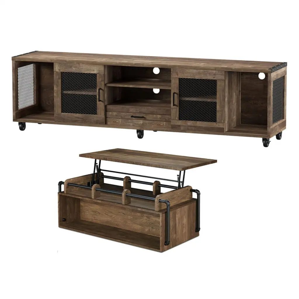 Karin 2-Piece Oak Wood Lift-top Coffee Table and 70-Inch TV Stand Set Home Square