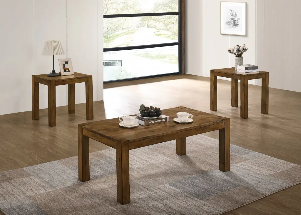 Rustic Oak Elastomerwood 3Pc Coffee Tables Set Bold Design Living Room kanepe