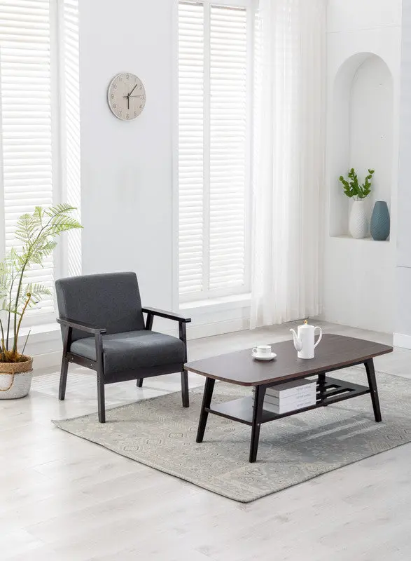 Bahamas Espresso Coffee Table And Chair Set Gray Linen Upholstery lilola home