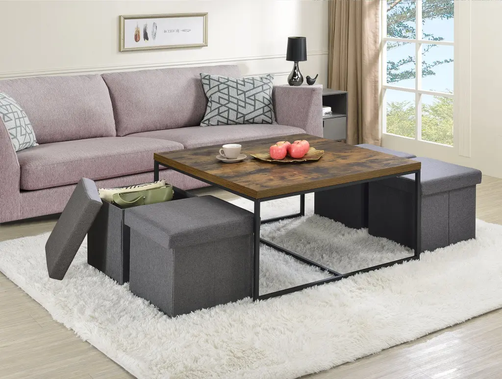 Caitlin 35 Inch Weathered Oak Wood Grain 5 Piece Coffee Table Set lilola home