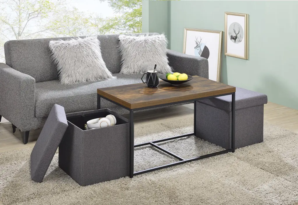 Murph 35" Weathered Oak Wood Grain 3 Piece Coffee Table Set, Brown Oak Living Room Set lilola home