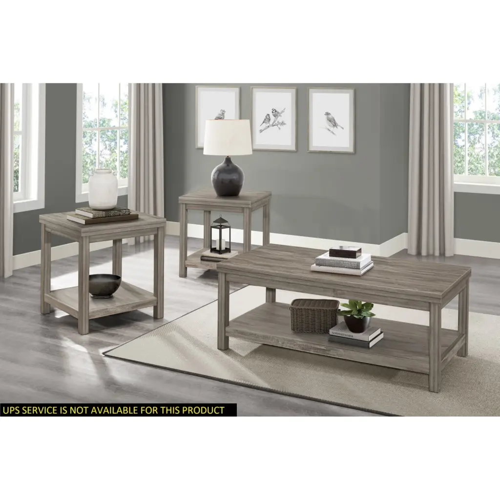 Miekor Furniture Transitional 3pc Table Set 1 Coffee Table and 2 End Tables Melamine Laminate Rustic Style