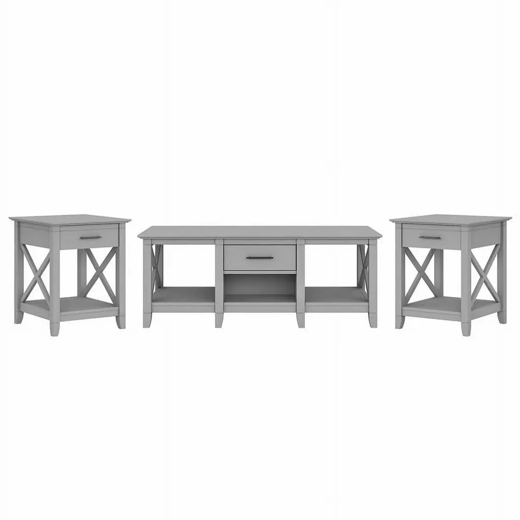 Pemberly Row Coffee Table End Tables Cape Cod Gray Engineered Wood Living Room Set