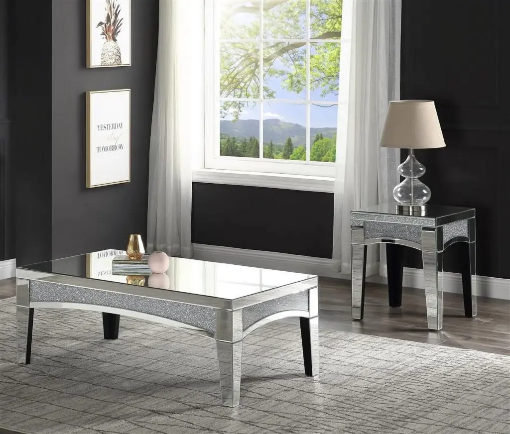 Menthome Bone Inlay Double Shelf Cane Coffee Table ACME