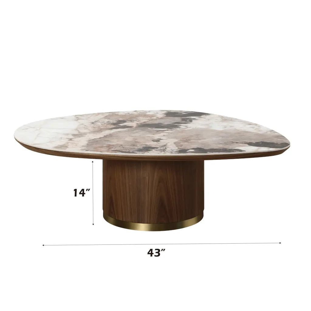 Willene Coffee Table Porcelain Top and Walnut Finish acme onsite store