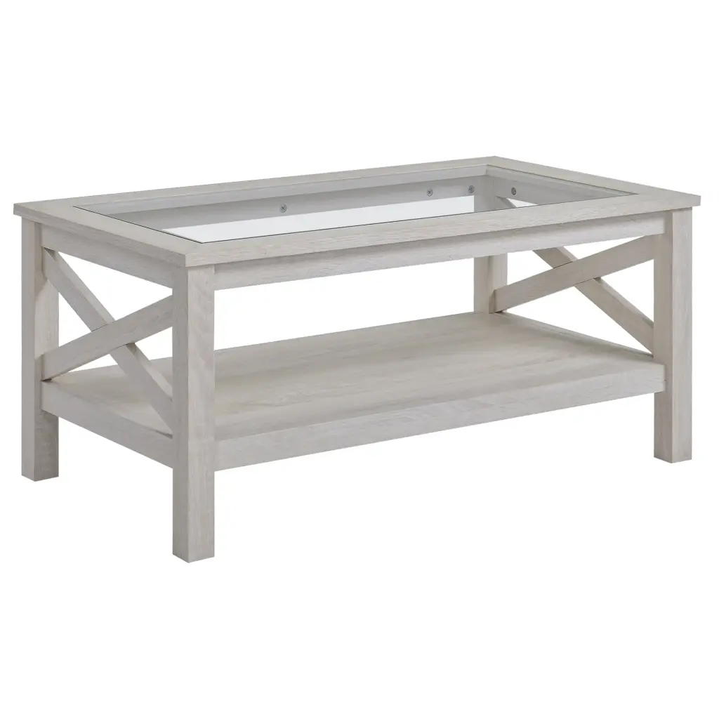 Homcom Farmhouse Style Coffee Table - Wood Frame Tempered Glass Top aosom business