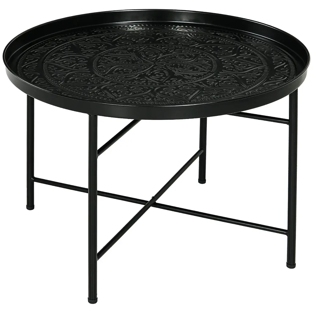 Homcom 24 Inch Round Coffee Table Hammered Tray Top and Vintage Metallic Finish aosom business