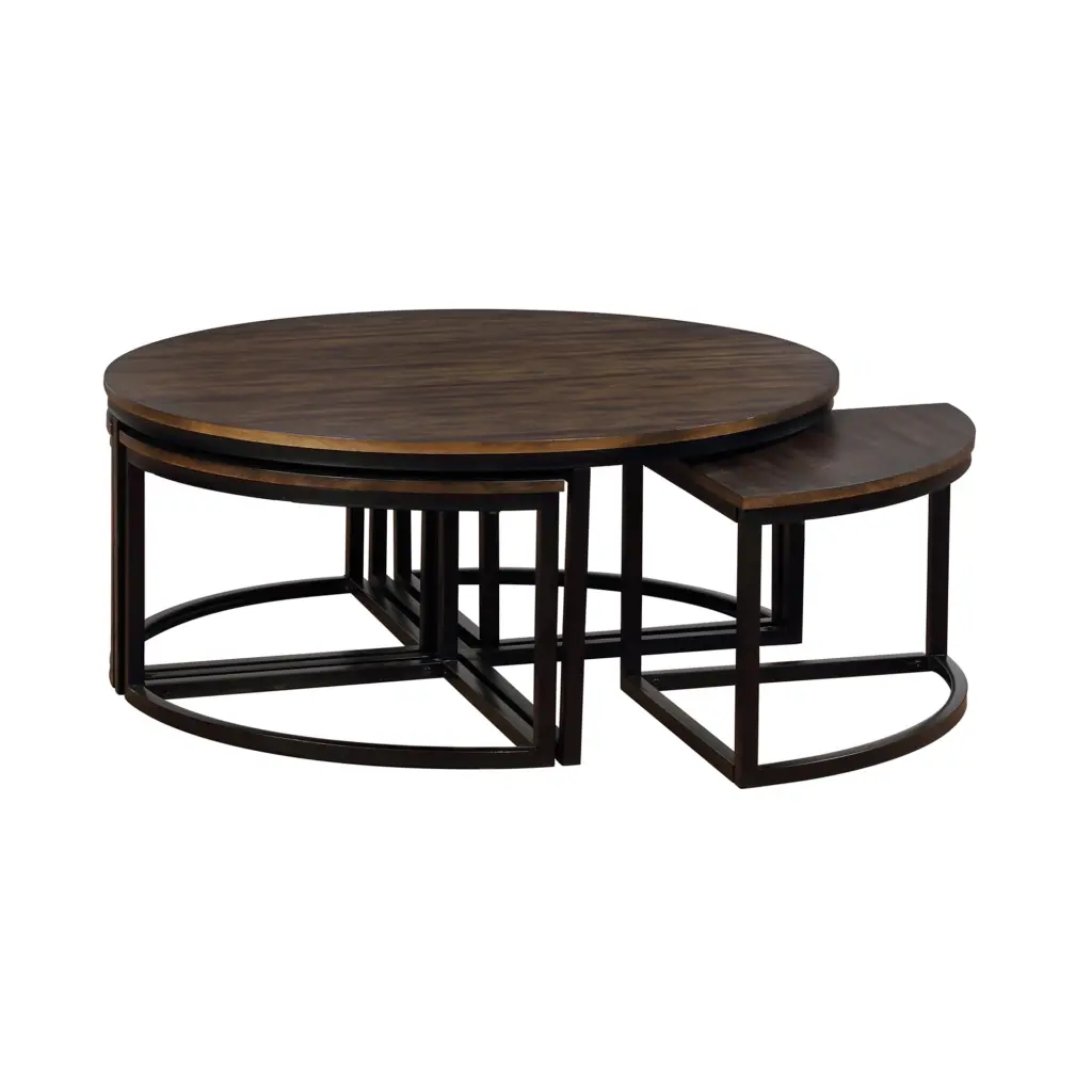 Arcadia Acacia Wood 42 Round Coffee Table Nesting Tables Antiqued Mocha
