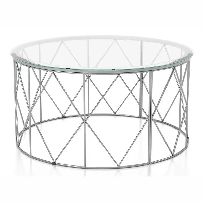 Bowery Hill Contemporary Round Glass Top Coffee Table Chrome Base