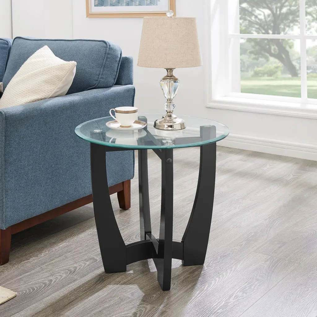 23.5 Inch Round Crystal Coffee Table Black Center Table Living Room chuangyuan wood industry