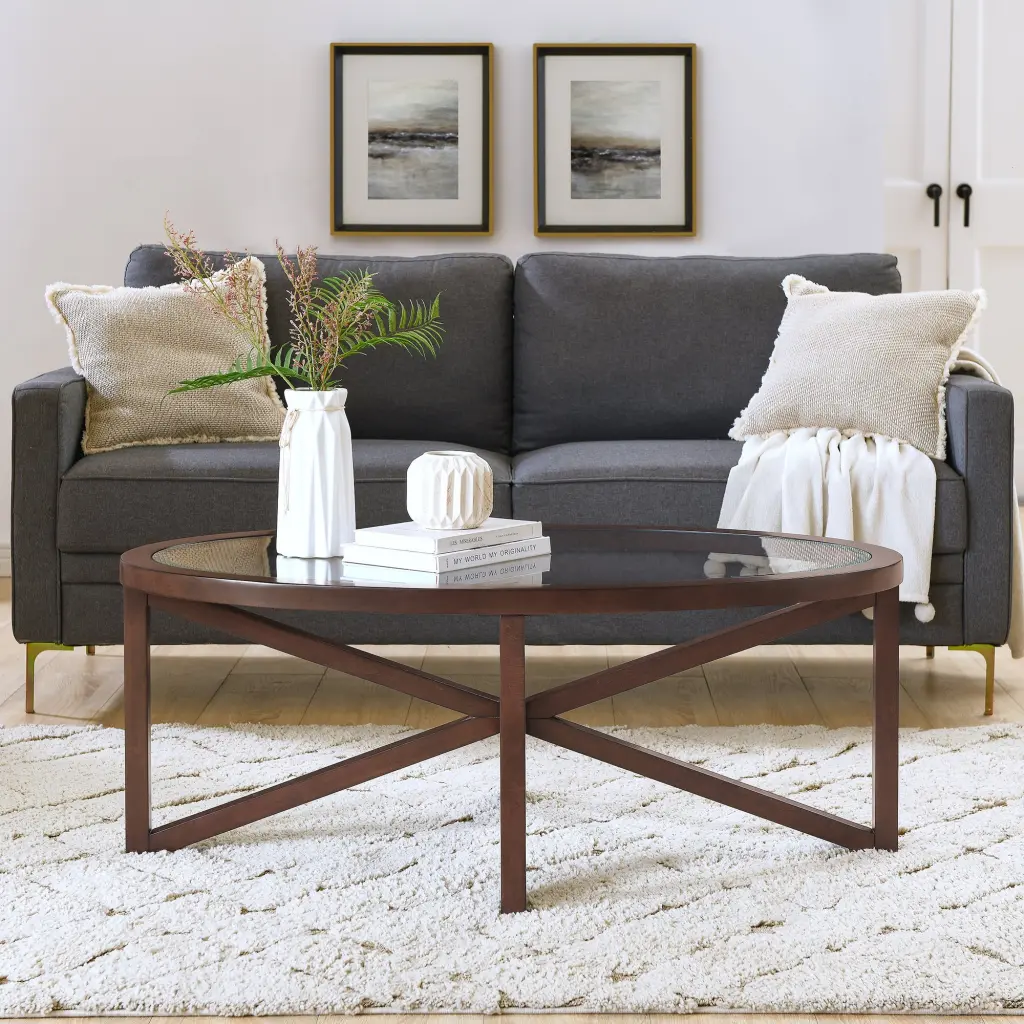 Modern Effortless Tempered Glass Coffee Table Solid Wood Base chuangyuan wood industry