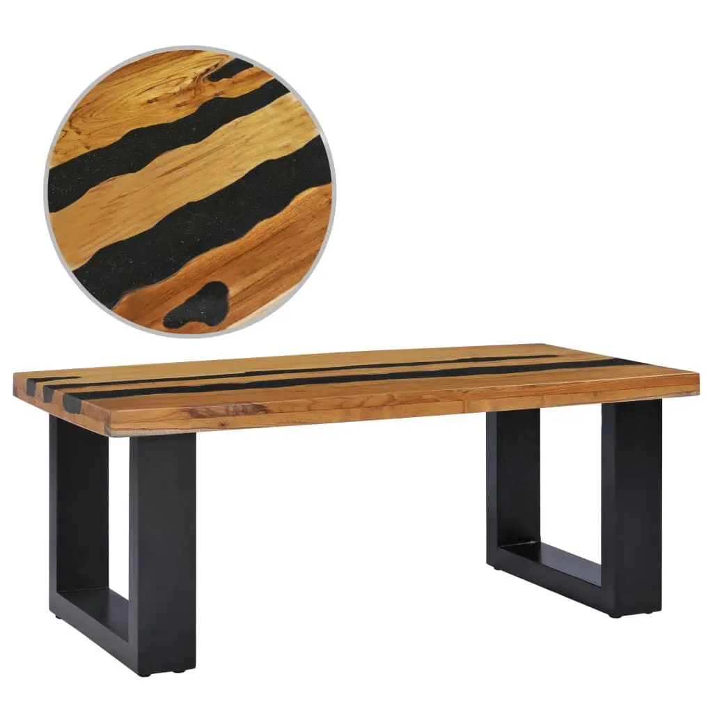 Coffee Table 39.3x19.6x15.7 Inches Solid Teak Wood and Lava Stone Unique Design
