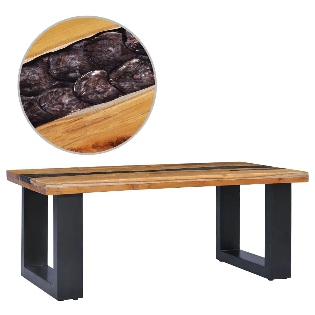 Coffee Table 39.3x19.6x15.7 Inches Solid Teak Wood and Polyresin Durable Finish