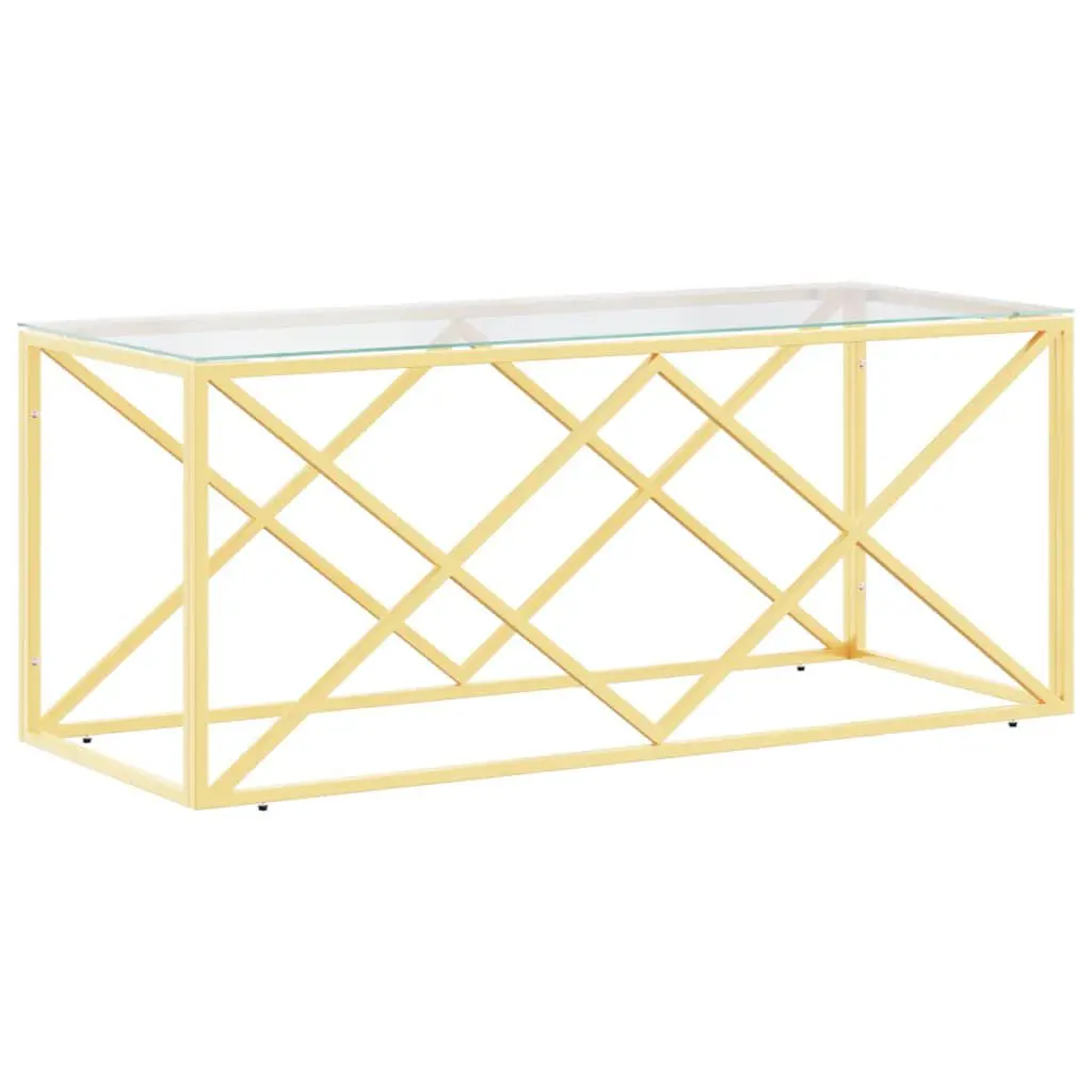 Coffee Table 43.3 Inch Stainless Steel and Glass Modern Living Room Table
