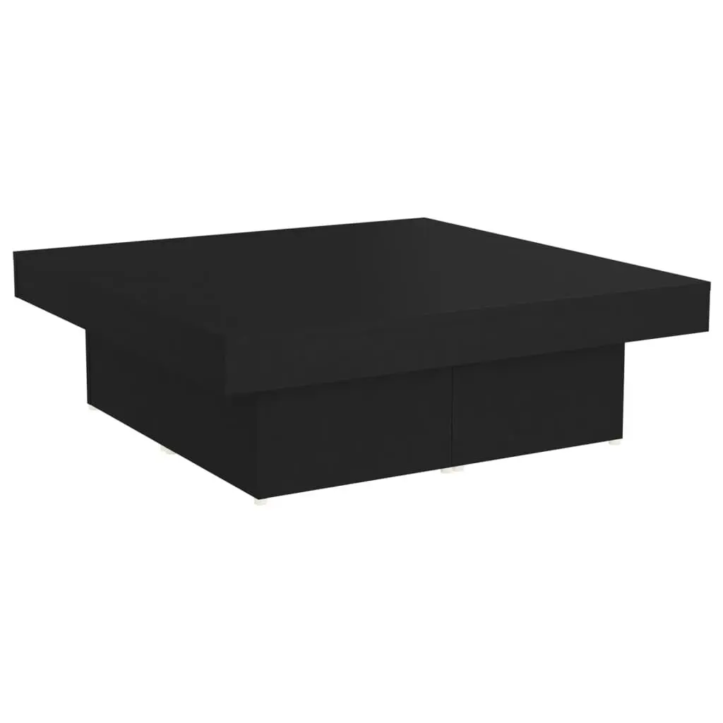 Coffee Table Black 35.4x35.4x11 Inches Engineered Wood Modern Living Room Table