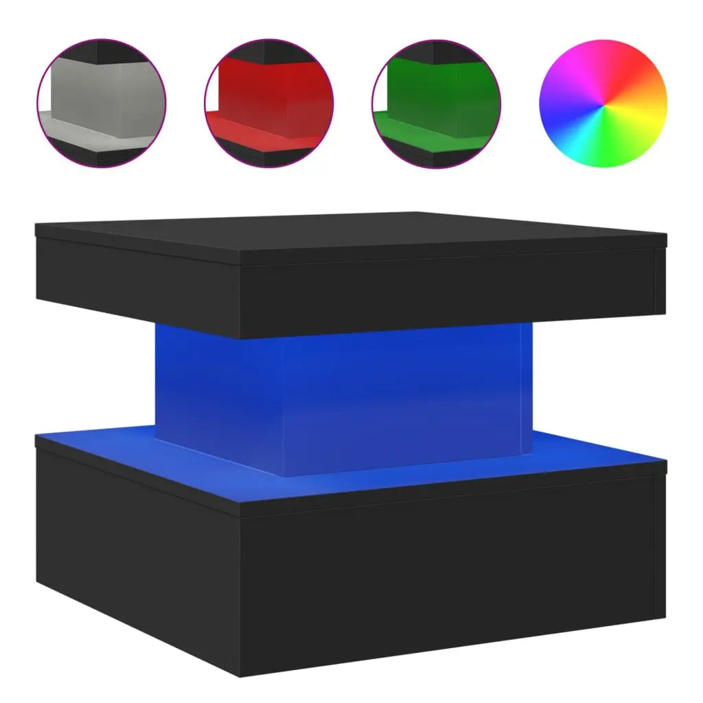 Coffee Table LED Lights Black 19.7x19.7x15.7 Inches Modern End Table