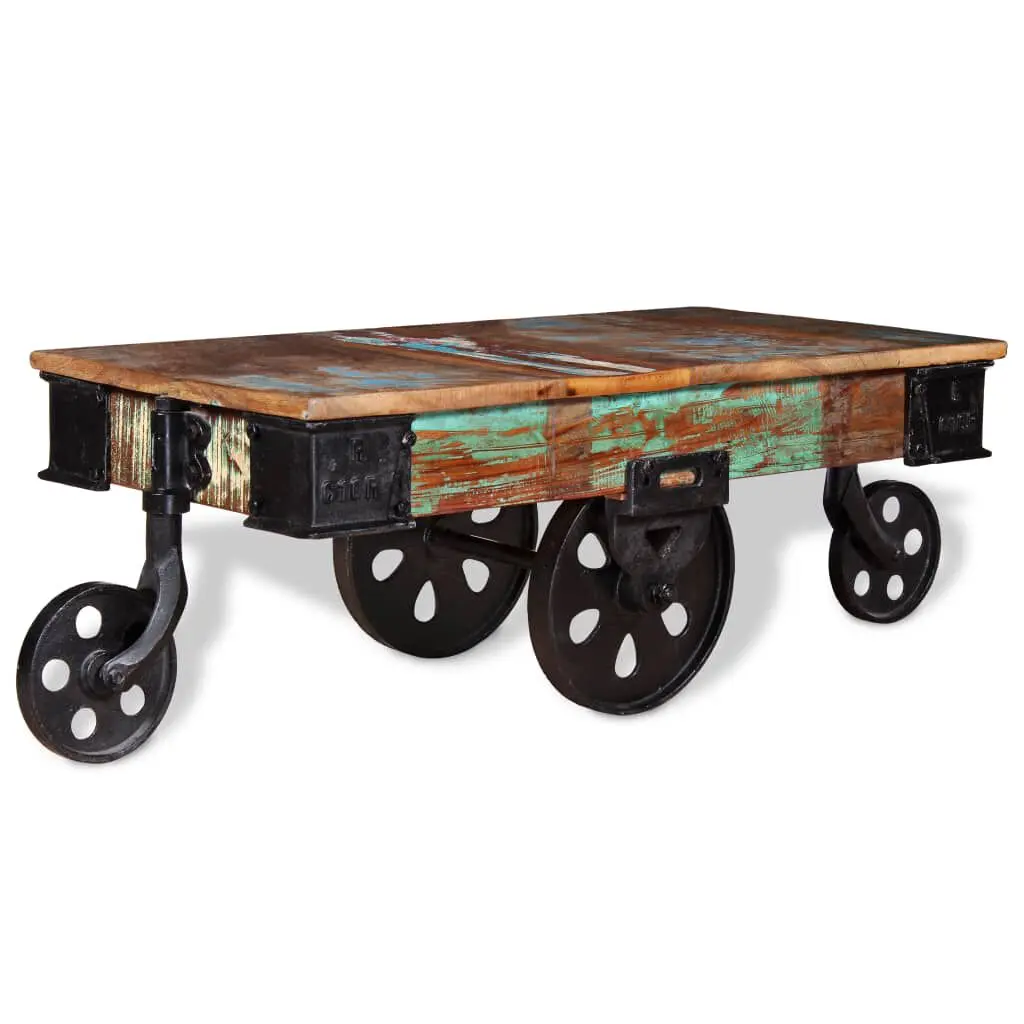 Coffee Table Reclaimed Wood 35.4x17.7x13.8 Inches Rustic Living Room Table