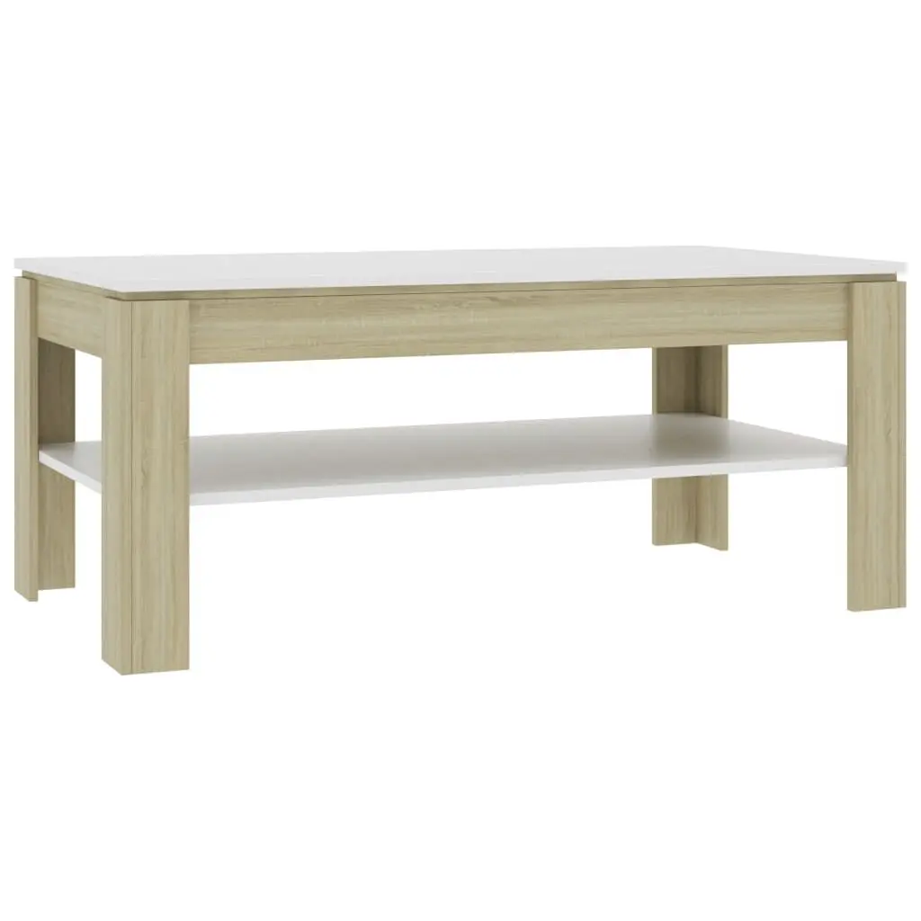 Coffee Table White and Sonoma Oak 43.3x23.6x18.5 Inches Engineered Wood Living Room Table