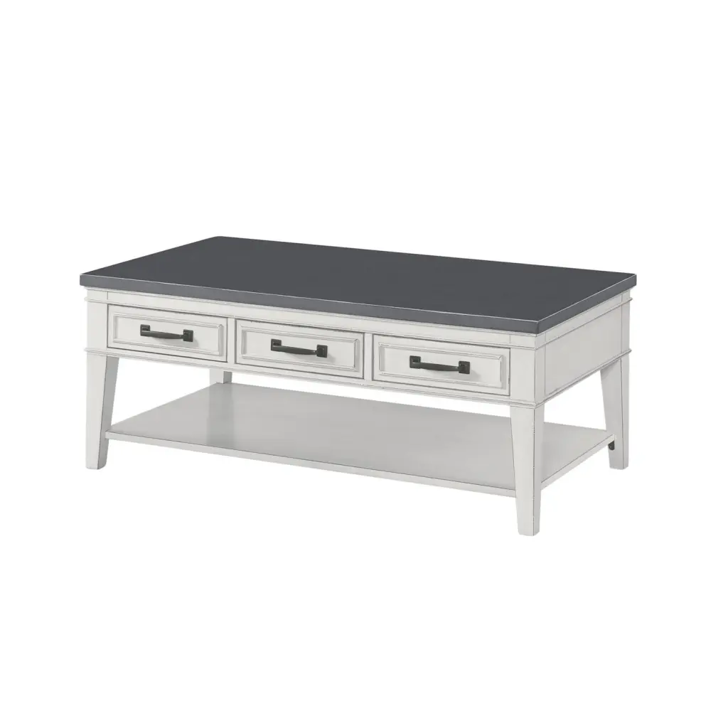 Benjara 19 Inch 3 Drawer Coffee Table Bottom Shelf White and Gray Convenience Concepts