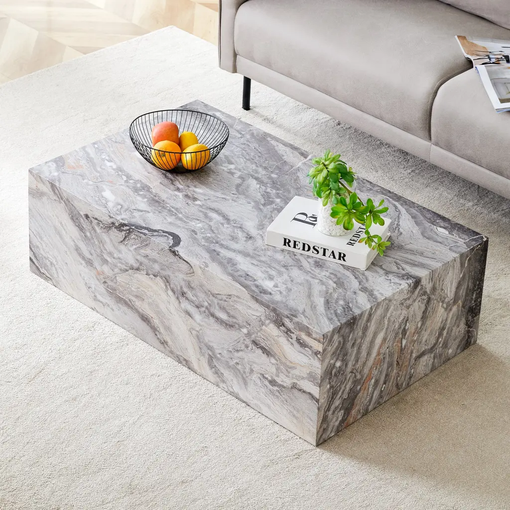 Modern MDF Coffee Table Grey Texture Pattern 39.3X23.6X11.8 Inches droom w-1151