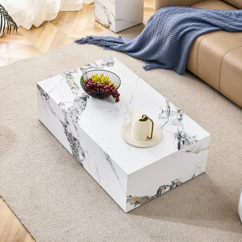 Modern Mdf Coffee Table Marble Pattern 39.37X23.62X11.81 Inches droom w-1151