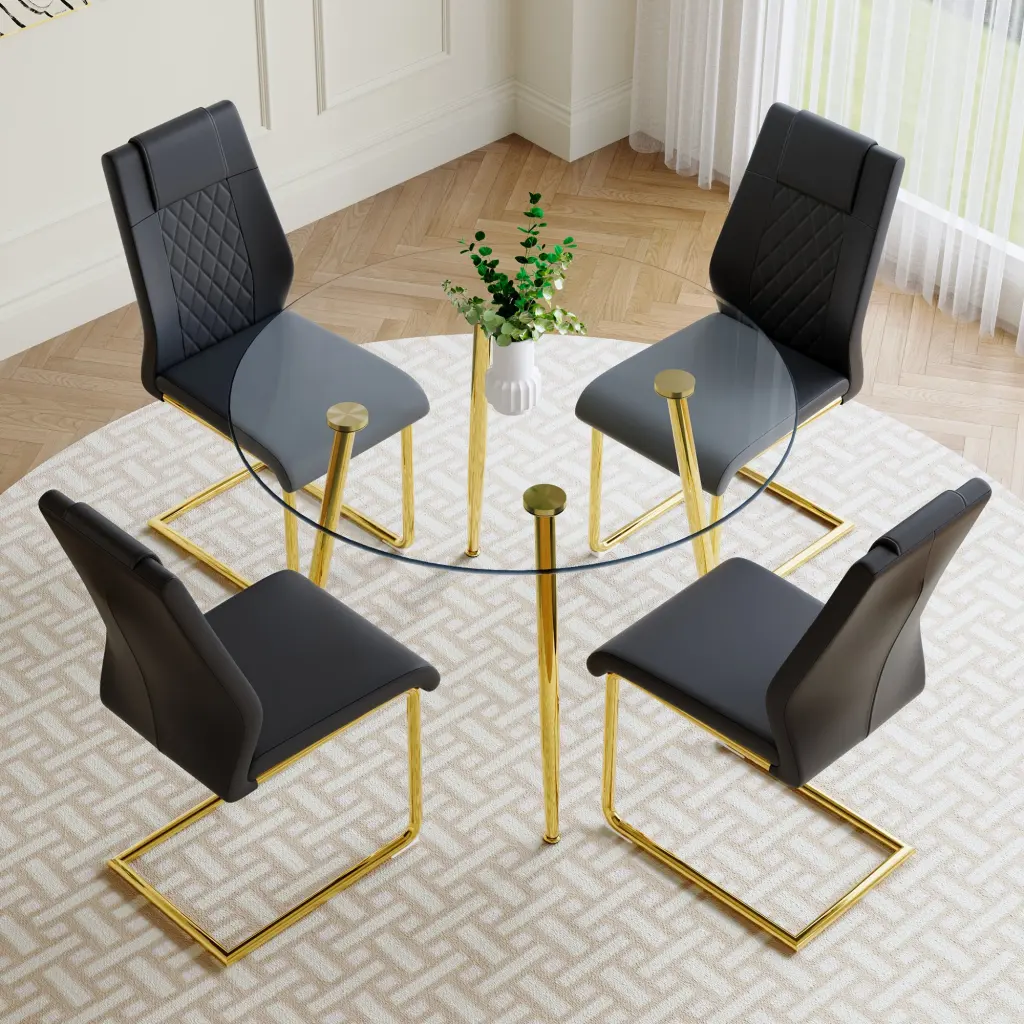 Modern Minimalist Style Round Transparent Tempered Glass Table Chrome Base droom w-1151