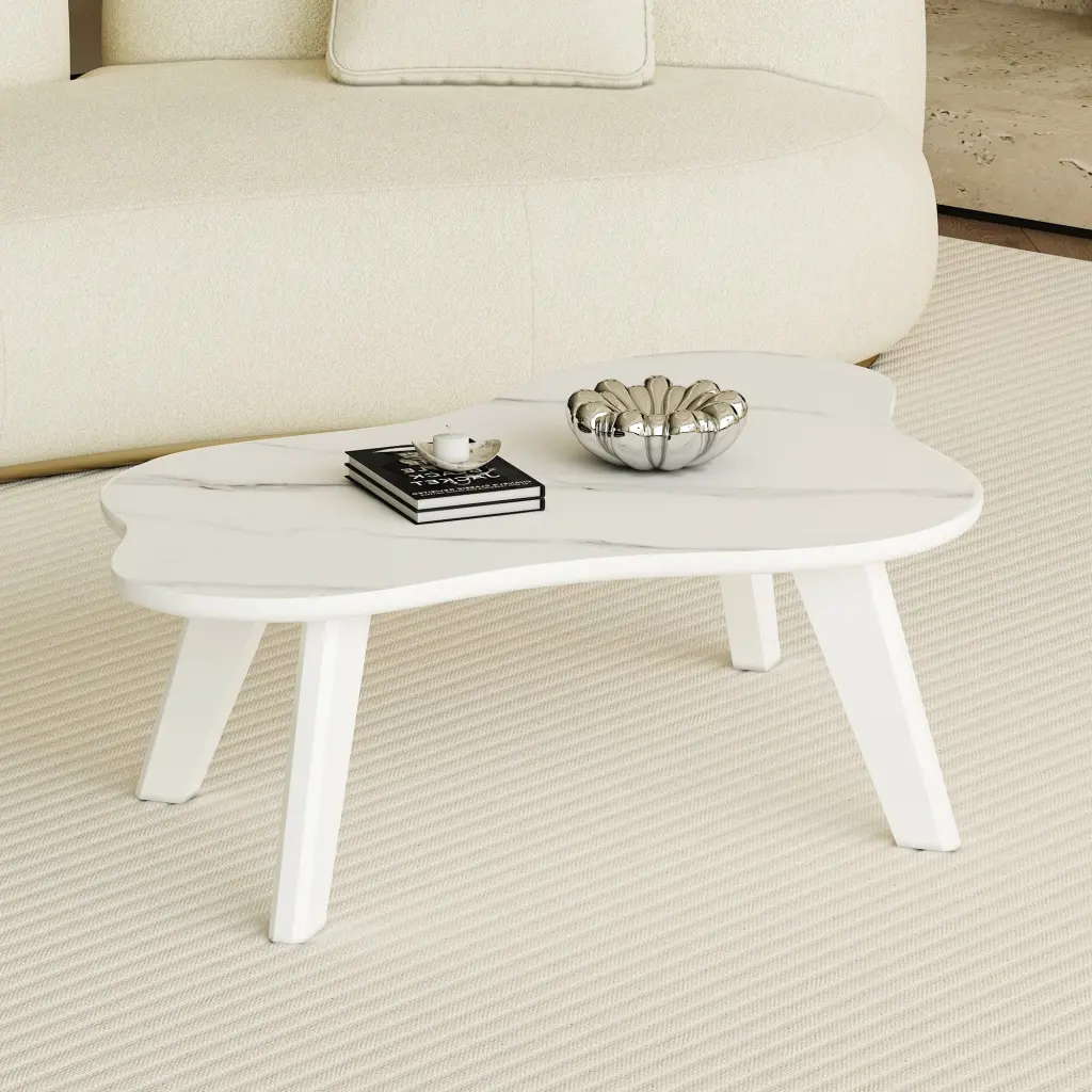 Modern Minimalist White Imitation Stone Tabletop Coffee Table Solid Wood droom w-1151